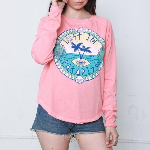 Midnight Rider x Free People Lost In Paradise Long Sleeve Tee Pink S - Picture 1 of 12